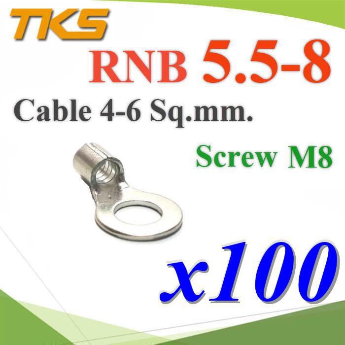 RNB 5.5-8 TKS Cable Lug Copper Ring Terminal Cable Wire 6 Sq.mm. Screw M8 100 pcsRNB 5.5-8 TKS Cable Lug Copper Ring Terminal Cable Wire 6 Sq.mm. Screw M8 100 pcs
