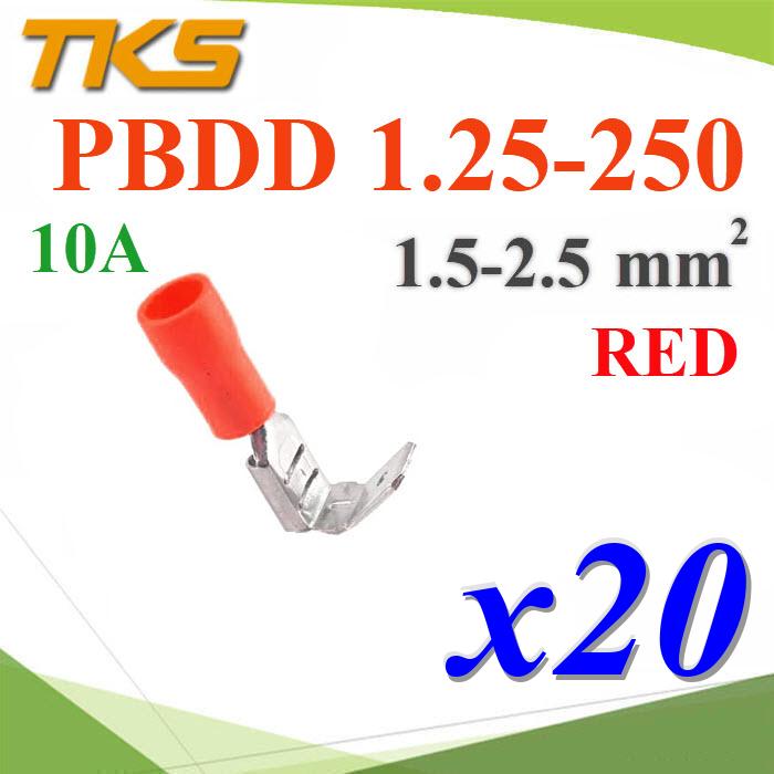 หางปลาเสียบตัวเมีย และข้อต่อตัวผู้ แบบหุ้มฉนวน PBDD 1.25-250 สายไฟ 0.5-1.5 mm2 (สีแดง 20 ชิ้น)PBDD 1.25-250 Copper insulated automotive electrical cord end terminals 1.5sq.mm.