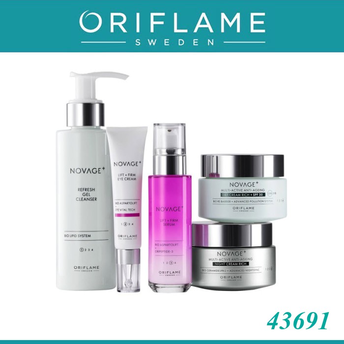 ออริเฟลม 43691 ชุดผลิตภัณฑ์ดูแลผิว Novage+ Lift + Firm RoutineOriflame 43691 Novage+ Lift + Firm Routine Skincare Set