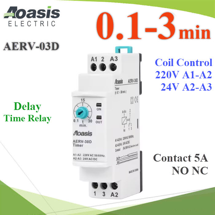 AERV-03D (0.1-3min.) Electronic Adjustable Delay Time Relay NO NC Contact 5A 250VAC AOASISAERV-03D (0.1-3min.) Electronic Adjustable Delay Time Relay NO NC Contact 5A 250VAC AOASIS