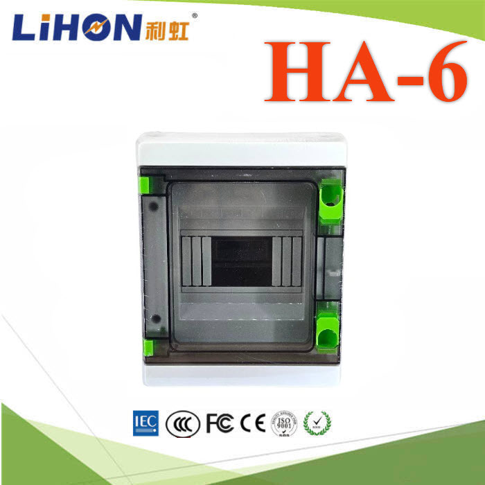 กล่องเบรคเกอร์พลาสติก คุณภาพสูง HA 6 ช่อง แบบกันน้ำ IP65 แบบDinrial รางปีกนกHA-6 Series 6 ways electrical power distribution box waterproof IP65