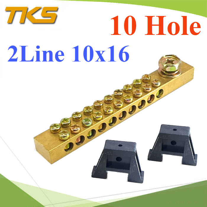 บัสบาร์คู่ บาร์รวมสาย กราวด์ นิวตรอน ขนาด 10x16มม. พร้อมขายึด 10 ช่องBusbar two line size 10x16mm. 10 hole with leg support