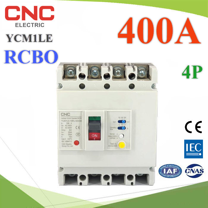 400A 4P ELCB เบรกเกอร์กันดูด MCCB AC 3เฟส Earth Leakage Circuit Breaker CNCYCM1LE-400L/4300 ELCB 400A 4P AC Earth Leakage Circuit Breaker CNC MCCB