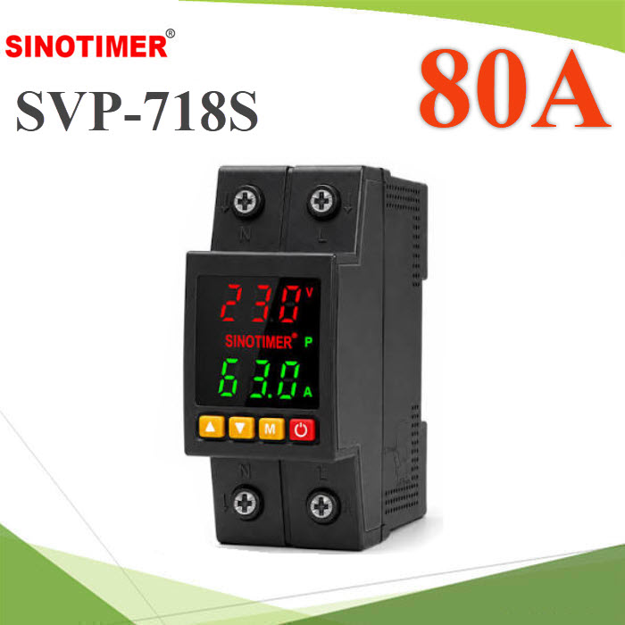 รีเลย์ ป้องกันแรงดันไฟฟ้า SVP-718S ที่ปรับได้ ตัดวงจรคู่ L N Din Rail 220V 80ASVP-718S Single Relay Voltage Protector Relay with Over Current Protection
