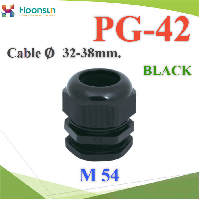 เคเบิ้ลแกลนด์ PG42 cable gland Range 32-38 mm. มีซีลยางกันน้ำ สีดำCable gland PG-42 Plastic Waterproof With Locknut rubber Black