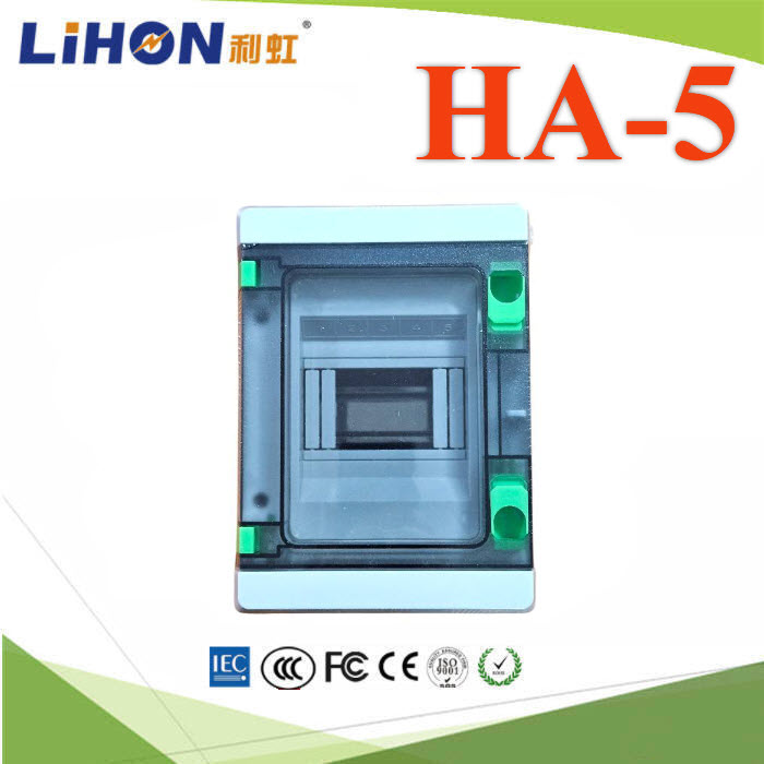 กล่องเบรคเกอร์พลาสติก คุณภาพสูง HA 5 ช่อง แบบกันน้ำ IP65 แบบDinrial รางปีกนกHA-5 Series 5 ways electrical power distribution box waterproof IP65