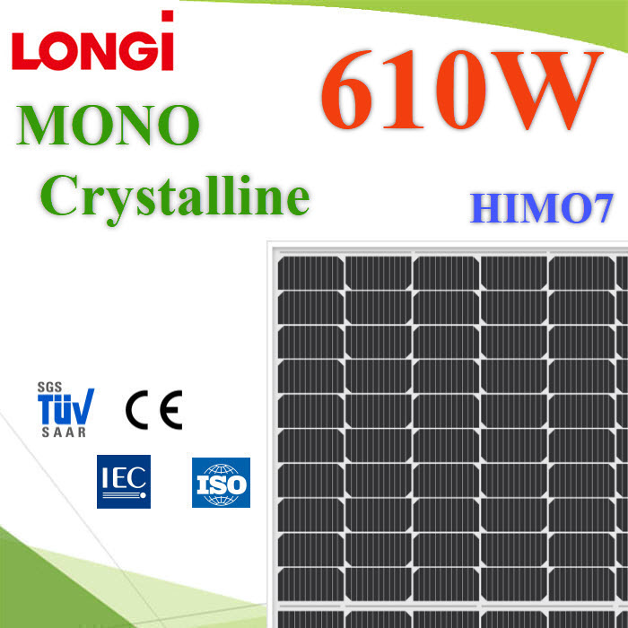 610W แผงโซลาร์เซลล์ Mono crystalline Half Cell  Solar Module LONGI HIMO7 2 หน้า610W LONGI High Efficiency Solar Mono Crystalline HIMO7 MEGA