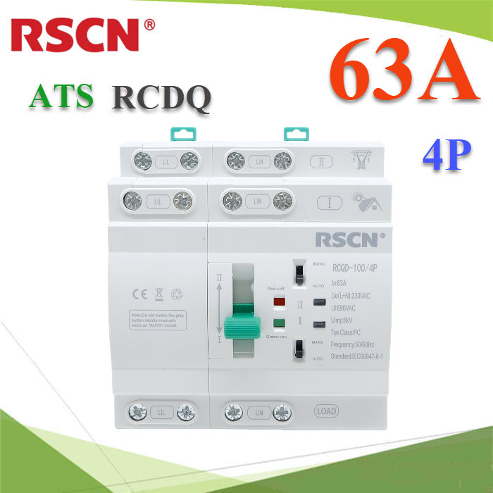 Mini ATS 4Pole เบรกเกอร์สวิทช์ 2 ทาง AC สลับไฟอัตโนมัติ Automatic transfer switch RSCN 63A Mini ATS 4Pole เบรกเกอร์สวิทช์ 2 ทาง AC สลับไฟอัตโนมัติ Automatic transfer switch RSCN 63ARCDQ 63A 4P Dual power Mini Automatic transfer switch Sinotimer AC 4Pole Three phase