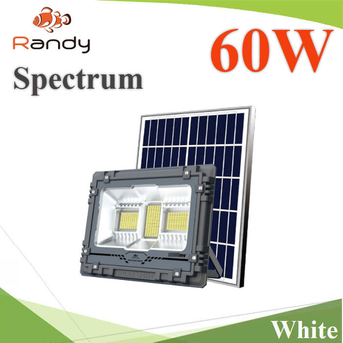 ไฟสปอร์ทไลท์โซลาร์ 60W อลูมิเนียม LED 80 SMD แผง12W แบตลิเธียม 6Ah แสงขาวSpectrum-60W Spotlight Solar LED 60W 80 SMD Solar panel 12W Lithium 6Ah Aluminum White