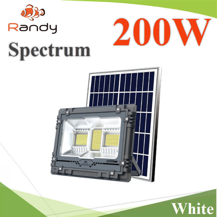 ไฟสปอร์ทไลท์โซลาร์ 200W อลูมิเนียม LED 222 SMD แผง30W แบตลิเธียม 18Ah แสงขาวSpectrum-200W Spotlight Solar LED 200W 222 SMD Solar panel 30W Lithium 18Ah Aluminum White