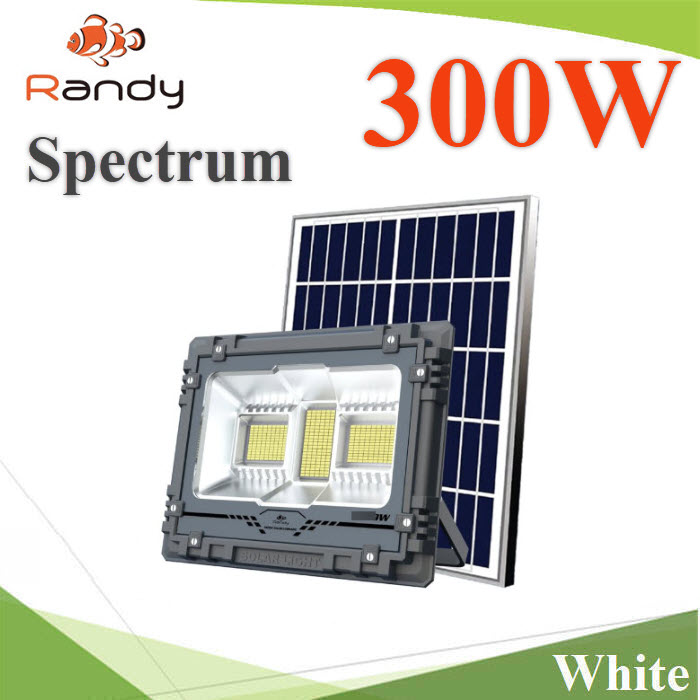 ไฟสปอร์ทไลท์โซลาร์ 300W อลูมิเนียม LED 381 SMD แผง40W แบตลิเธียม 30Ah แสงขาวSpectrum-300W Spotlight Solar LED 300W 381 SMD Solar panel 40W Lithium 30Ah Aluminum White