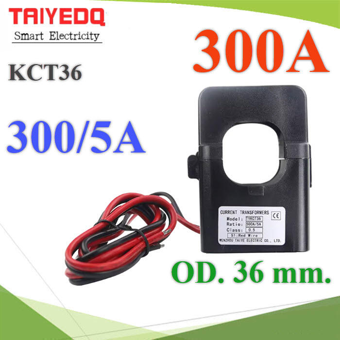 คอยล์ KCT36 สายไฟไม่เกิน 36มม. อัตราส่วน 300A/5A Split core CT แบบเปิดได้KCT36 CT Split Core 300A/5A Current Transformer Clamp CT Sensor TAIYEDQ Current Sensor OD 36 mm.