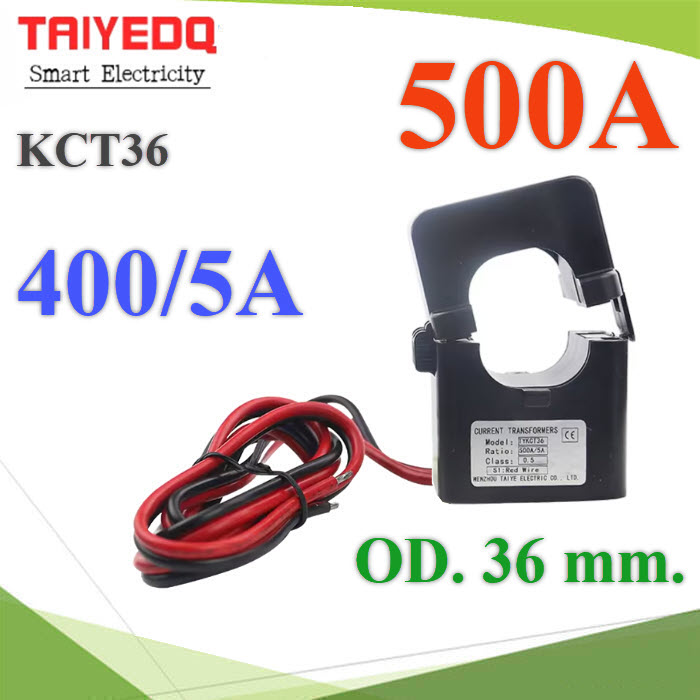 คอยล์ KCT36 สายไฟไม่เกิน 36มม. อัตราส่วน 500A/5A Split core CT แบบเปิดได้KCT36 CT Split Core 500A/5A Current Transformer Clamp CT Sensor TAIYEDQ Current Sensor OD 36 mm.