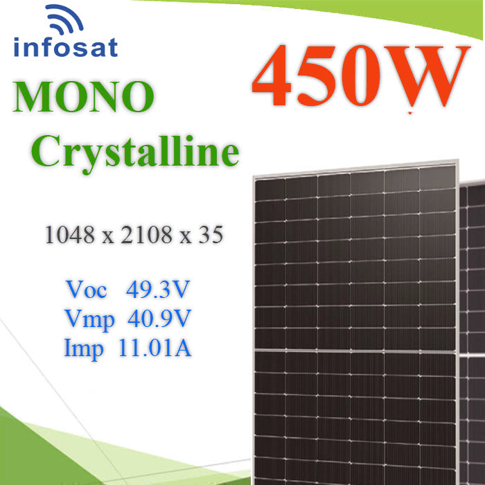 450W แผงโซลาร์เซลล์ Mono crystalline Half Cell Solar Module infosat 450W แผงโซลาร์เซลล์ Mono crystalline Half Cell Solar Module infosatMONO-450W infosat High Efficiency Solar Mono Crystalline Half Cell