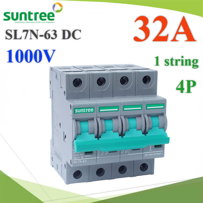 เบรกเกอร์ DC 1000V 32A 4Pole SL7N-63 เบรกเกอร์ไฟฟ้า SUNTREE โซลาร์เซลล์ MCBSL7N-63 DC MCB 1000V 32A 4Pole Solar PV Mini Circuit Breaker SUNTREE