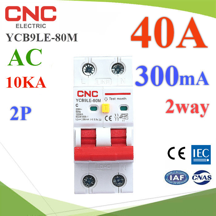 40A 2P RCBO 300mA AC ON-Grid L-N Residual Current Circuit Breaker MCB CNCYCB9LE-80M RCBO 40A 2P 300mA AC 10KA Residual Current Circuit with Overcurrent Protection