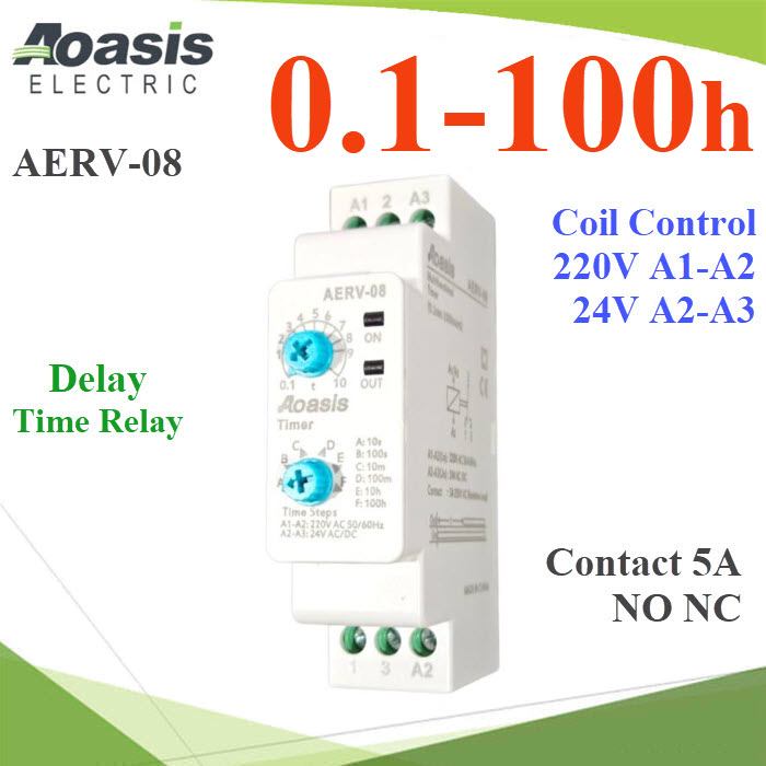 AERV-08 (0.1-100h.) Electronic Adjustable Delay Time Relay NO NC Contact 5A 250VAC AOASISAERV-08 (0.1-100h.) Electronic Adjustable Delay Time Relay NO NC Contact 5A 250VAC AOASIS