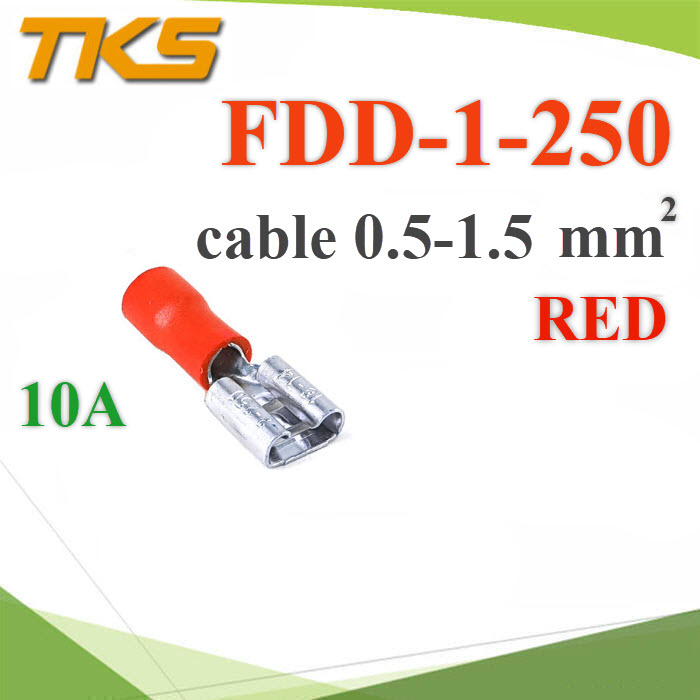 หางปลาเสียบตัวเมีย แบบหุ้มฉนวน FDD 1-250 สายไฟ 0.5-1.5 mm2 (สีแดง 1000 ชิ้น)FDD 1.25-250 RED Female copper insulated automotive electrical terminals 1.5sq.mm. 1000pcs