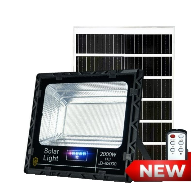 ไฟสปอร์ทไลท์ โซลาร์เซลล์ 2000W Solar 50W 6V LED SMD5054 Lithium 45Ah 3.2VJD-82000L Flood Light Solar cell LED SMD5054 612 pcs Lithium 45Ah 3.2V Solar 50W 6V