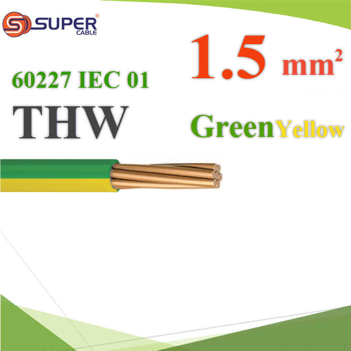 สายไฟ THW 60227 IEC01 ทองแดงฉนวนพีวีซี ขนาด 1.5 Sq.mm. สีเขียวเหลือง (ระบุความยาว) (0) สายไฟ THW 60227 IEC01 ทองแดงฉนวนพีวีซี ขนาด 1.5 Sq.mm. สีเขียวเหลือง (ระบุความยาว)Cable 60227 IEC 01 THW Copper Conductor PVC Insulated 1.5 Sq.mm Ground