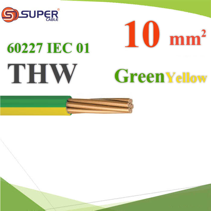 สายไฟ THW 60227 IEC01 ทองแดงฉนวนพีวีซี ขนาด 10 Sq.mm. สีเขียวเหลือง (ระบุความยาว) (0) สายไฟ THW 60227 IEC01 ทองแดงฉนวนพีวีซี ขนาด 10 Sq.mm. สีเขียวเหลือง (ระบุความยาว)Cable 60227 IEC 01 THW Copper Conductor PVC Insulated 10 Sq.mm Ground