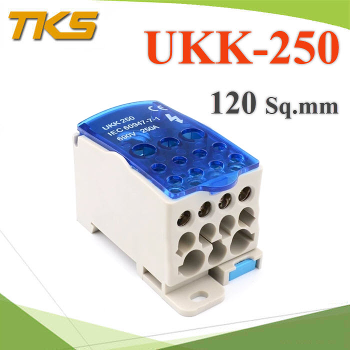 เทอร์มินอล UKK250 Junction Block ข้อต่อสายเมนไฟ เกาะราง DIN Rial สายไฟเมน 35-120 Sq.mm.UKK250 High current screw Din rail Terminal Block Power Distribution Box Wire Connector multiple out