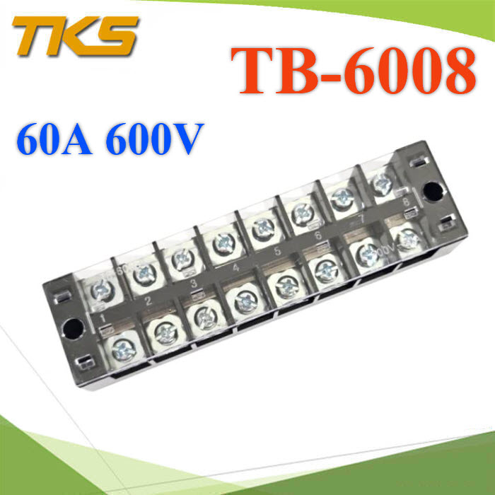 เทอร์มินอลบล็อก TB6008 แผงต่อสายไฟ ขนาด 60A 600V แบบ 8 ช่อง (0) เทอร์มินอลบล็อก TB6008 แผงต่อสายไฟ ขนาด 60A 600V แบบ 8 ช่องTB-6008 Terminal Block 60A 600V 8 ways