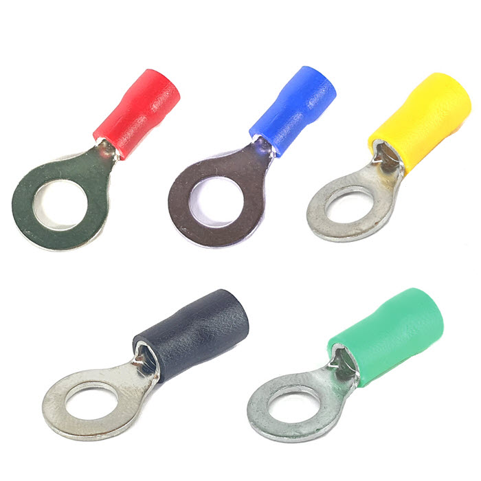 หางปลากลม RV5.5-5 แบบมีฉนวน ข้อต่อสายไฟ 6 Sq.mm. รูสกรู 5 mm (สีน้ำเงิน 100 ชิ้น)