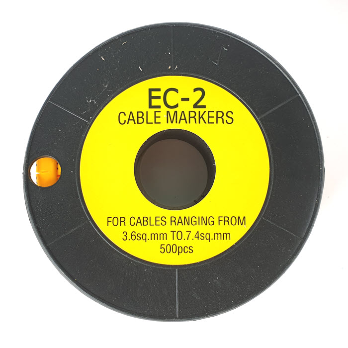 เคเบิ้ล มาร์คเกอร์ EC2 สีเหลือง สายไฟ 3.6-7.4 Sq.mm. 500 ชิ้น (เลข 1 )