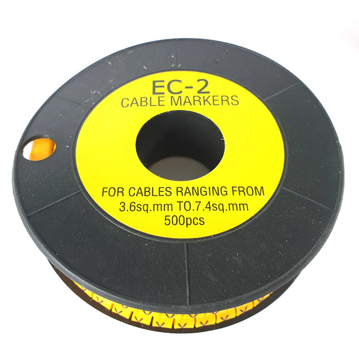 เคเบิ้ล มาร์คเกอร์ EC2 สีเหลือง สายไฟ 3.6-7.4 Sq.mm. 500 ชิ้น (เลข 1 )