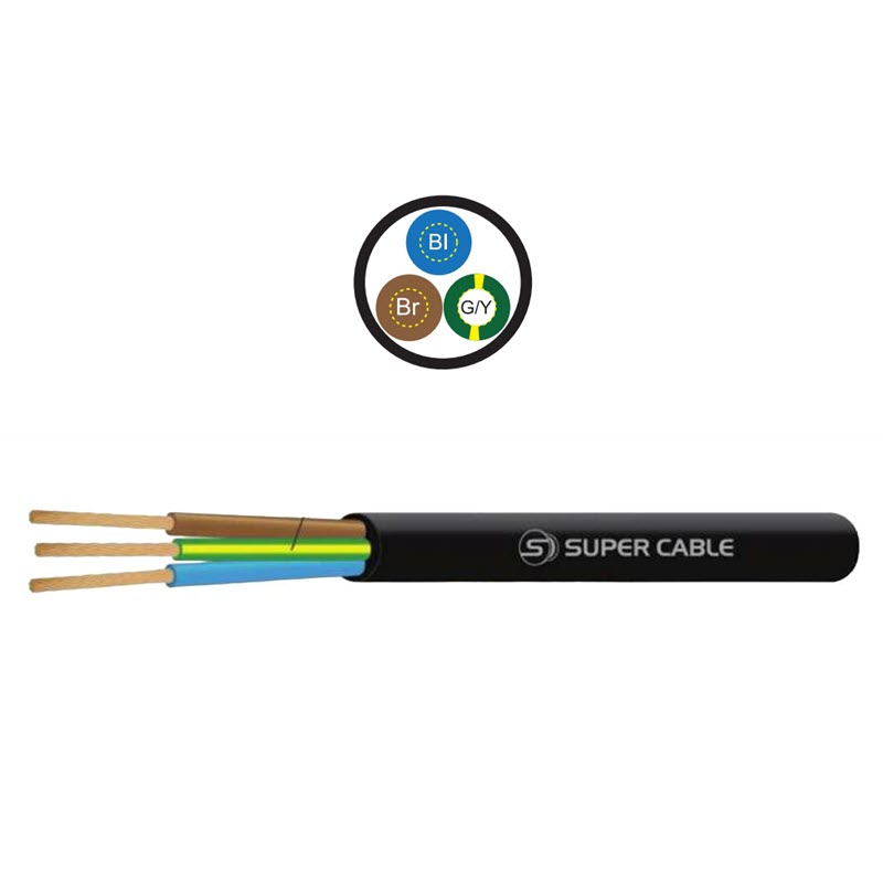 สายไฟ VCT-G รวม 3 เส้น สายอ่อนฉนวนพีวีซี 2 Core 4.0 mm2 กันน้ำใช้ภายนอกได้ มีสายดิน 4.0 mm2